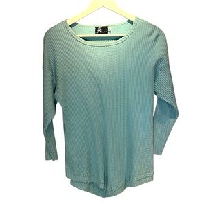 Fenini Women’s Waffle knit Blue Top Size Small Cotton
